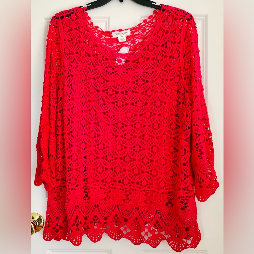 SKYE'S THE LIMIT WOMEN'S PLUS SIZE 3X PINK CROCHED PULLOVER W/TANK Ps2